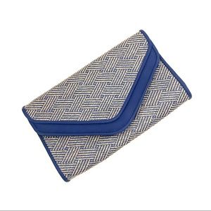 Royal blue and beige weave shoulder bag